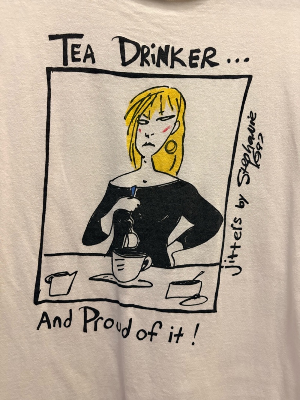 Vintage Fruit of the Loom “Tea Drinker” Graphic T-Shirt Small 90s Funny Tee